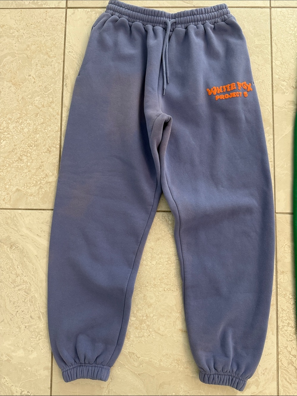 Blue Fleece Jogger Sweatpants with Orange Accent